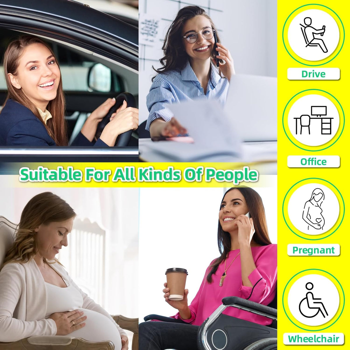 kingphenix Car Seat Cushion with Back Support Pillow: Enhanced Comfort Memory Foam Design for Pain Relief, Ideal for Drivers and Office Use - Ergonomic Lumbar Comfort for Long Sitting - Gray