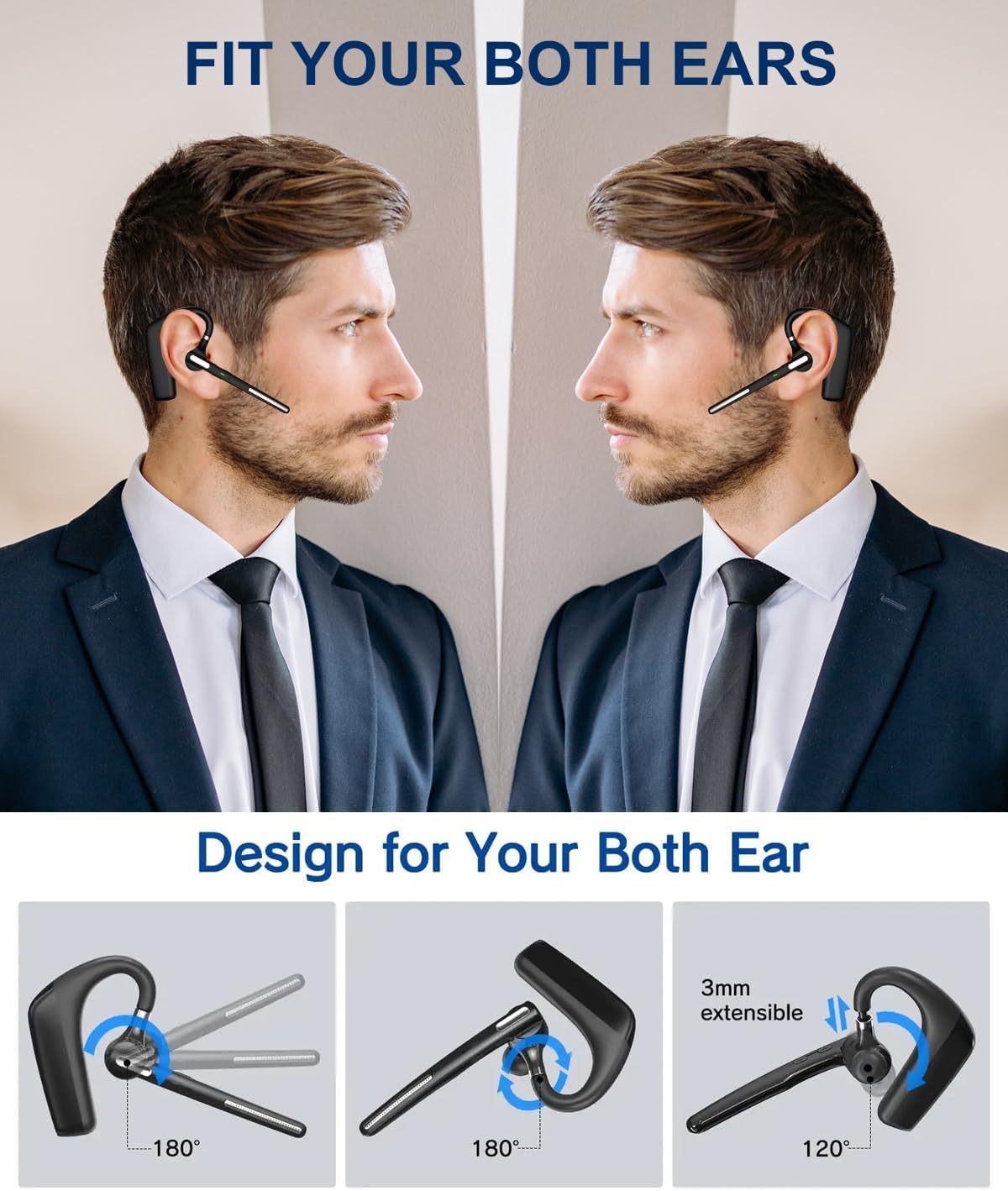 Bluetooth Headset V5.4, Wireless Bluetooth Earpiece with CVC8.0 Dual Mic Noise Cancelling 110 Hours Talktime for Cell Phone/iPhone and Android Headphones for Trucker/Driver/Business