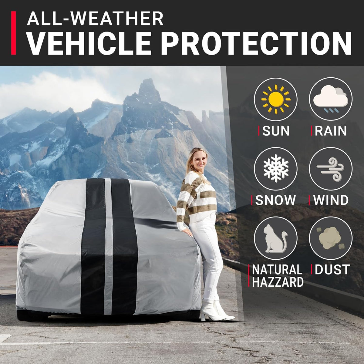 iCarCover Custom Car Cover for Buick Sedanette (1947-1950) Waterproof All-Weather Rain Snow UV Sun Protector Full Exterior Indoor Outdoor Car Cover (Stripe - Gray/Black)