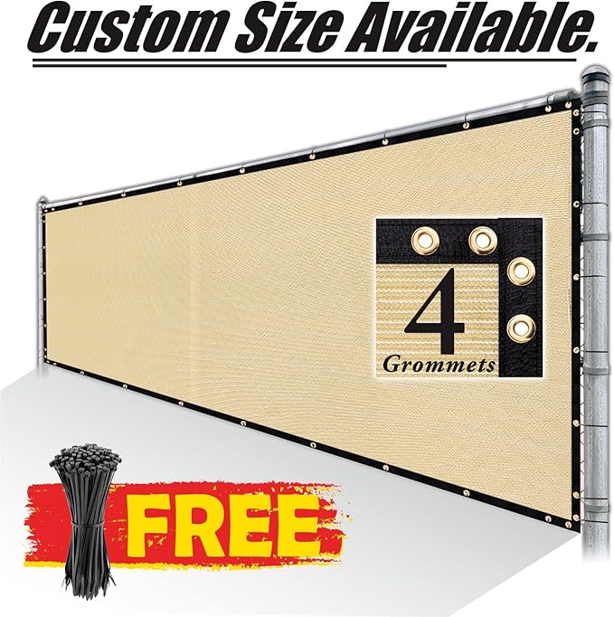 Royal Shade Custom Size 6' x 150' Beige Fence Privacy Screen Windscreen Cover Netting Mesh Fabric Cloth - Cable Zip Ties Included (We Make Custom Size)