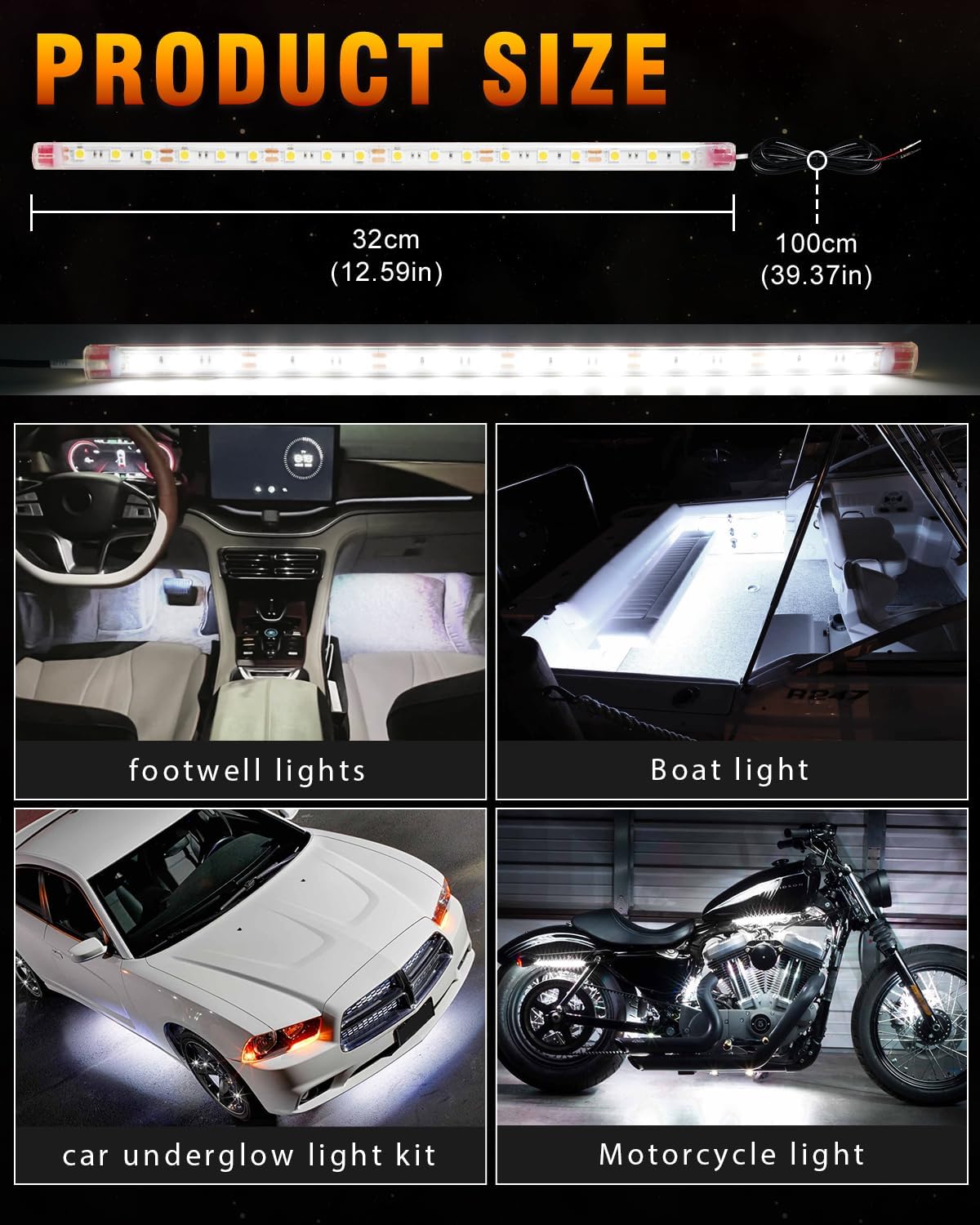 Qasim 12V Led Light Strip Waterproof 32CM White Golf Cart Underglow Led Lights for Car Motorcycles Boat Navigation Interior & Exterior-Pack of 6
