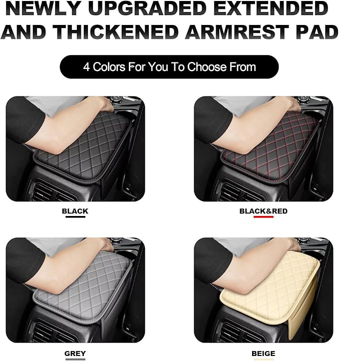 Upgraded Car Center Console Cover Fit for Highlander Faux Leather Car Armrest Cover Cushion with 2 Storage Bags,Car Armrest Storage Box Interior Accessories(Beige&Whiteline)