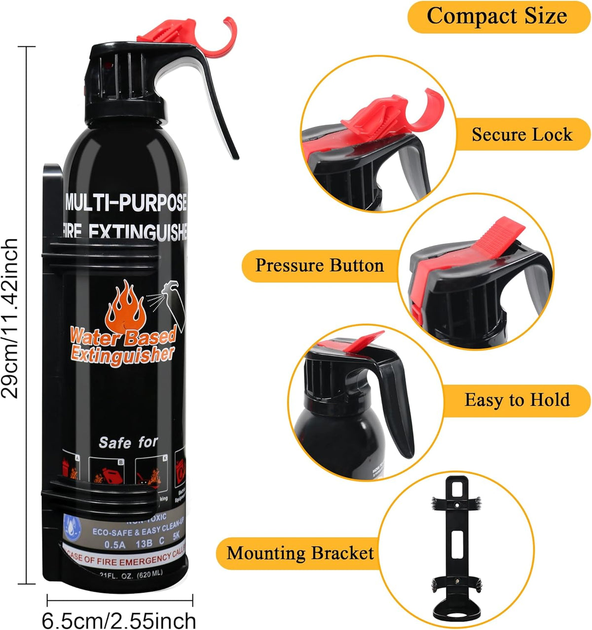 Fire Extinguisher for Home, 2 Pack Vehicle Fire Extinguishers with Mount, Portable Fire Extinguisher Effective on A, B, C, K Fires, Water-Based Extinguisher for Car Boat Office Truck Kitchen Garage RV