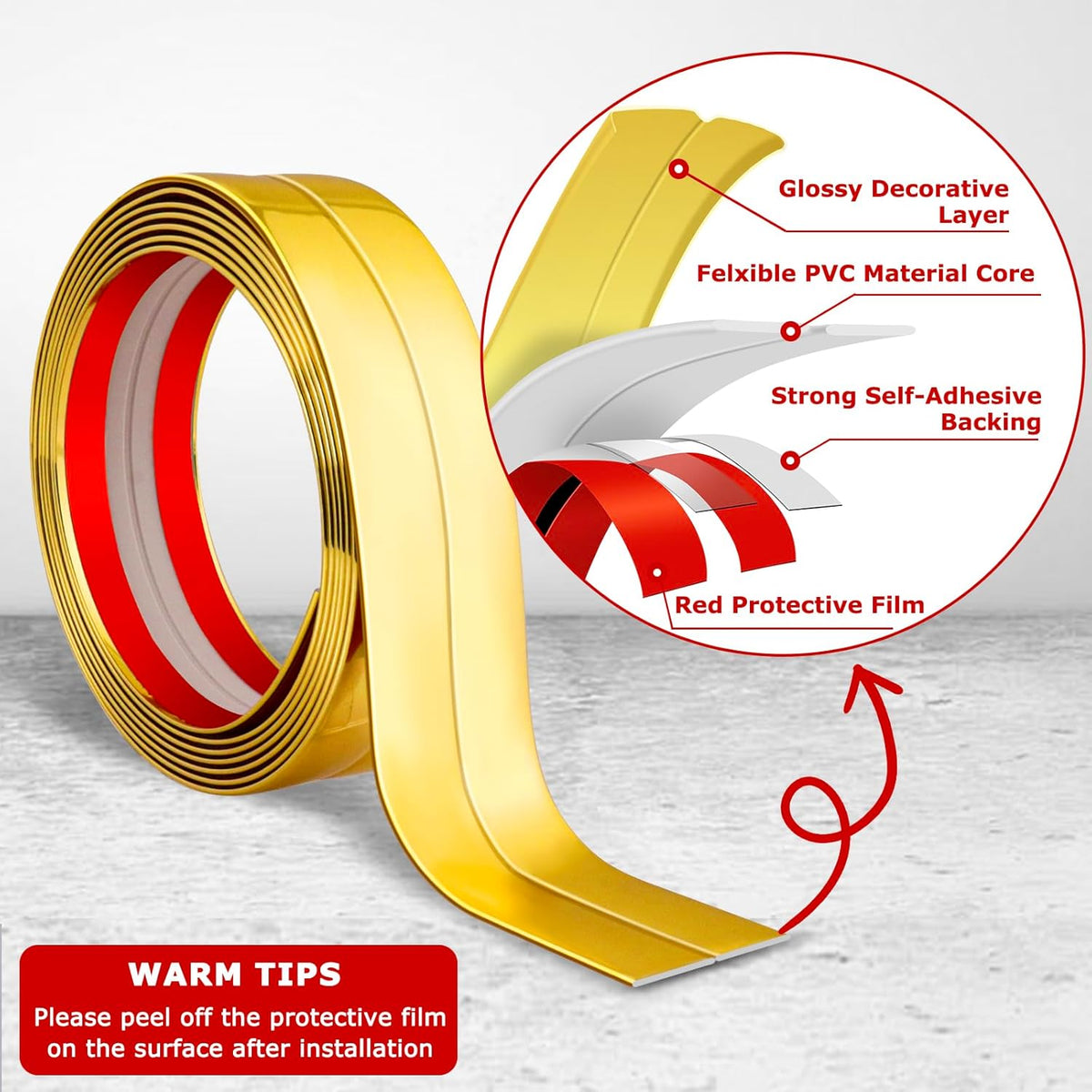 Flexible Wall Corner Protector Moulding Trim Peel and Stick Wall Corner Guards Edge Protector Self Adhesive Molding Trim Strip for Edge Ceiling (Gold, 0.8 in x 40 Ft)