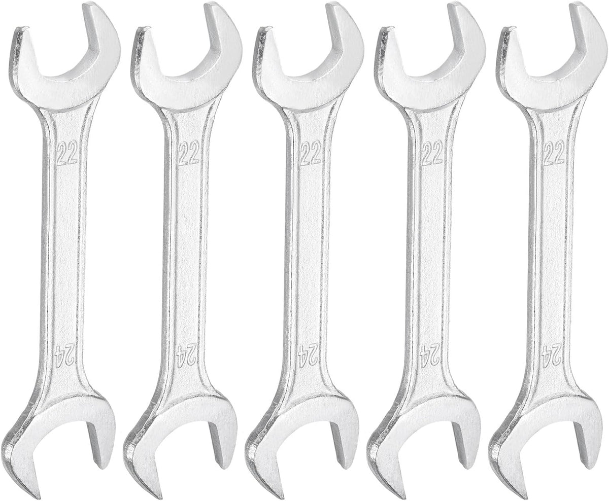 HARFINGTON 5pcs Double Open End Wrench 22mm x 24mm Metric 15 Degree Offset Angle Small Flat Head Wrench Galvanizing Open Ended Spanner for Automotive Repair Furniture Assembly