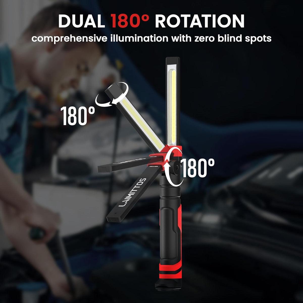 Rechargeable Work Light 2500mAh Magnetic LED Work Light Flashlight Mechanic Light Tool Gifts for Men Him, Foldable Lamp with Hook for Car Repair Emergency BBQ Grill