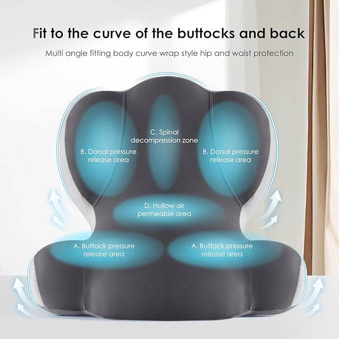 FLORICH Memory Foam Truck Seat Cushion,Car Seat Cushion and Lumbar Support Pillow for Office Chair, Ergonomic Back Support & Sciatica Relief for Long Drives(Beige Grey)