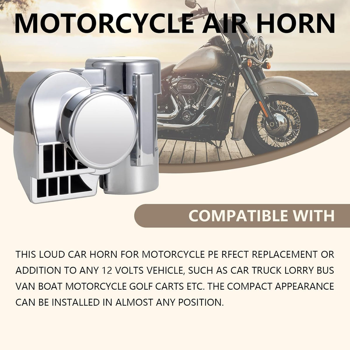 12V Snail Air Horn Train Horn for Motorcycle,Super Loud Air Horn Kit with Truck and Car, Motorbike Compatible - 150DB Train Sound for Boats & Pickups