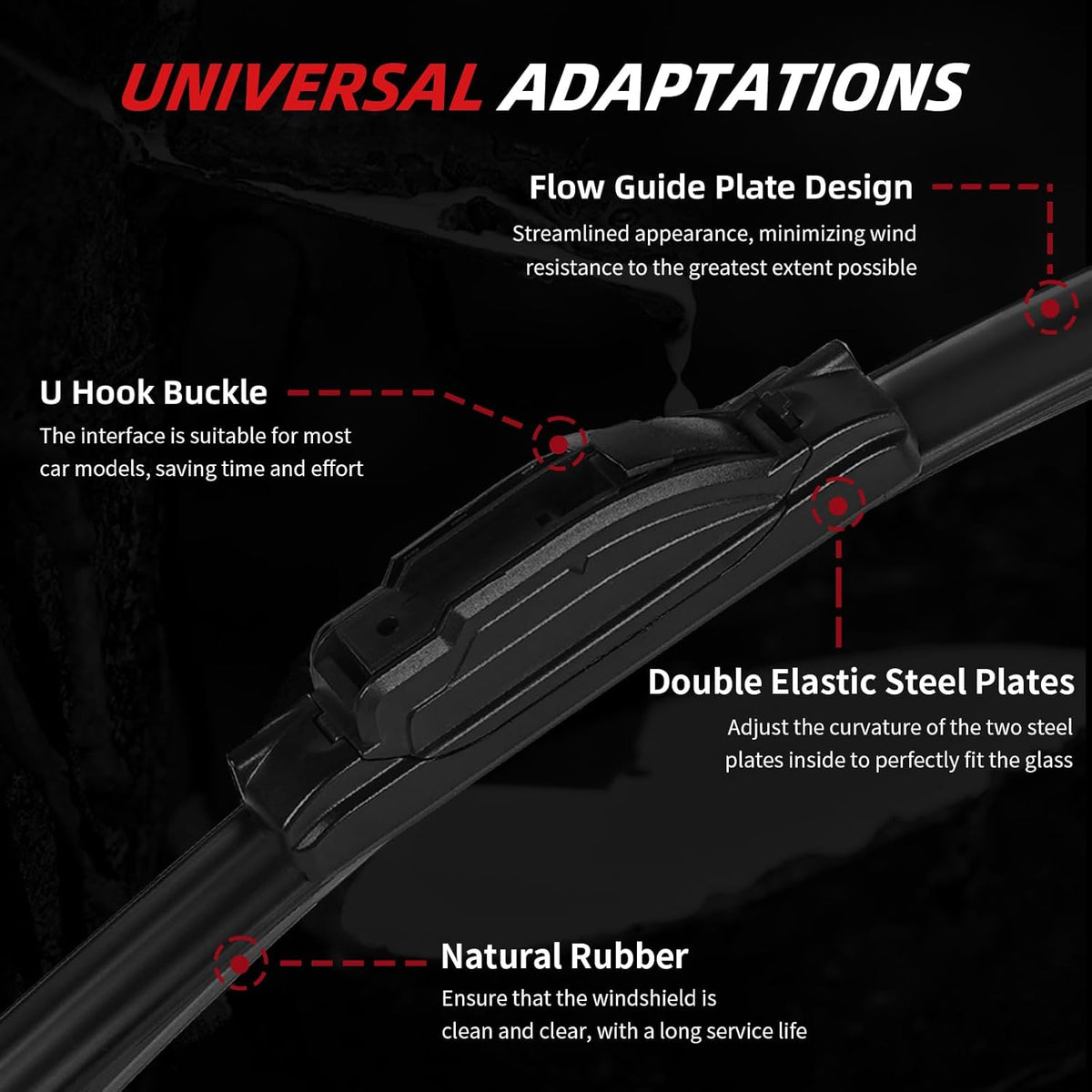 OTUAYAUTO Premium Windshield Wiper Blades - Replacement for Chevrolet Equinox 2018-2023 - Precision Fit, All-Weather Performance, Front and Rear Wiper Blades, J/U Hook - 24"+18"+13" (Pack of 3)