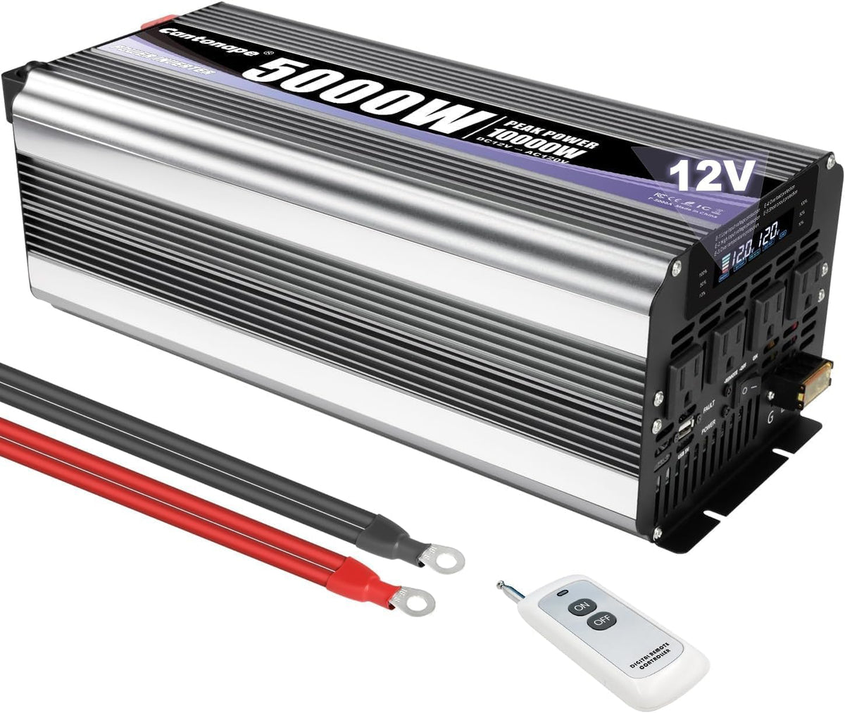 5000W Power Inverter 12V to 110V/120V DC to AC with LCD Display, Remote Controller and 4 x AC Outlets Car Adapter for Car Truck Boat RV Off Grid Solar System