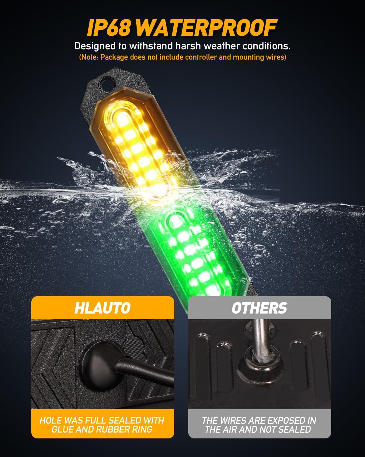 HLauto 1200T Emergency Strobe Grille Lights: 8pcs 12 LED Sync Feature Safety Warning Flashing Lights, Ultra Slim Surface Mount Hazard Caution Lights for Trucks, Vehicles, Car, ATV, UTV (Amber Green)