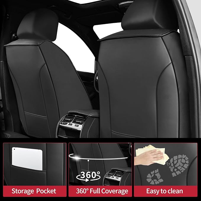 Fit Accord Car Seat Covers for Honda Accord 2003-2024 2025 2026 - Upgraded Premium Waterproof & Breathable Leather, Airbag Compatible, All-Weather Seat Cushion Protector (2 Front/Black+Red)
