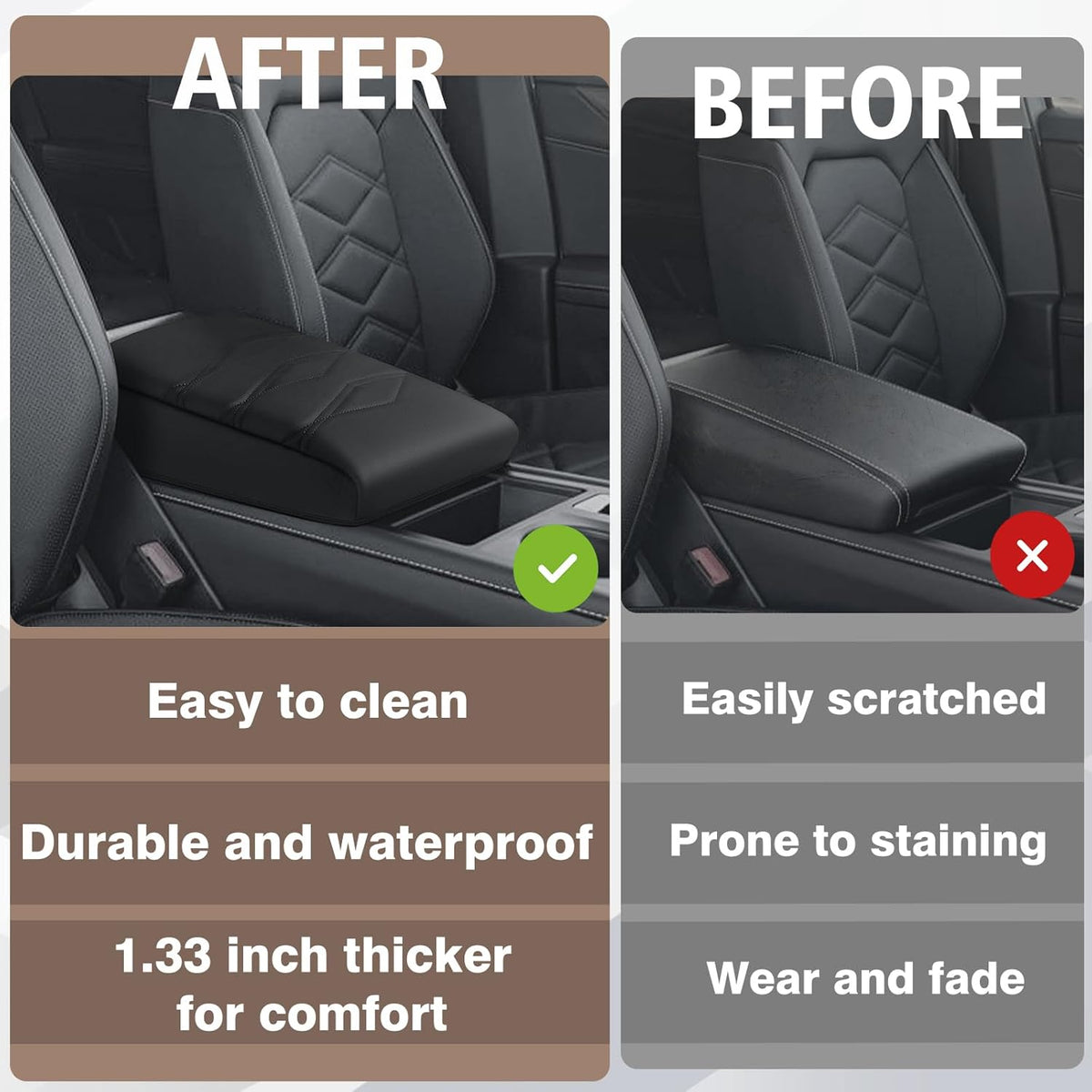 Muslogy Center Console Cover 1-Inch Extra Thick Armrest Pad Compatible with 2024 2025 Volkswagen Atlas & Cross Sport Arm Rest Cushion Padding Anti-Scratch Console Leather Lid Protector