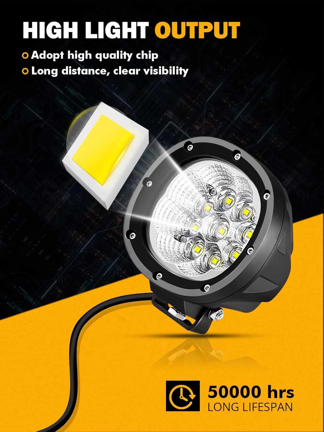 Auxbeam 4 Inch Round LED Light Pods, 90W Offroad Flood White Light Bar, Super Bright 9000LM Driving Work Light with DT Plug Wiring Harness Kit for Truck Boat Pickup ATV UTV SUV-2PCS