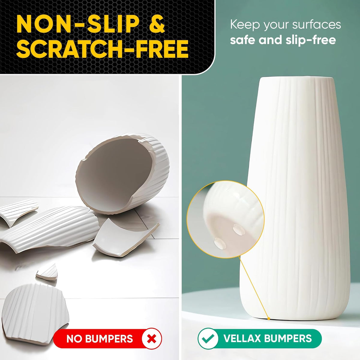 25 Clear Cabinet Door Bumpers - 1/2” Diameter White Self Adhesive Pads, Stoppers, Rubber Bumpers for Drawers, Cupboards, Cutting Boards, Glass Tops, Picture Frames, Kitchen Furniture by Vellax