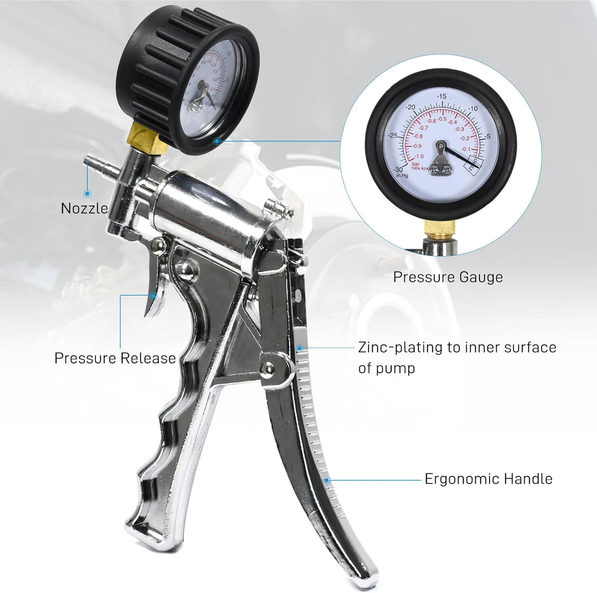 Hand Vacuum Pump Brake Bleeder Kit - Zinc-diecast Metal, Single Person Design for Brake & Clutch Bleeding, Automotive Tuning & Testing