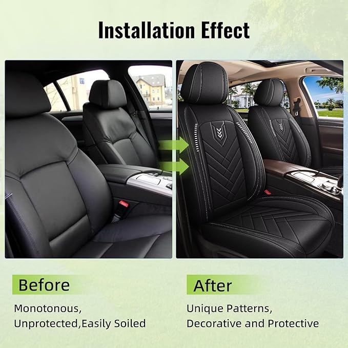 AOMSAZTO Car Seat Covers Fit for Kia Rio 2013-2023 Premium Front Seat Covers Waterproof Leather Automotive Seat Covers Compatible with Airbag (2 Seats,Black)