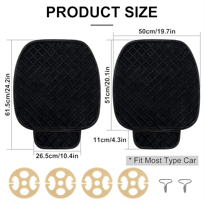 surpassme 2 Comfortable Car Seat Covers Universal Front Seat Coves for Car Accessories with Storage Pockets, Padded Car Interior Covers for Automotive, SUV, Truck, and Van (Black)