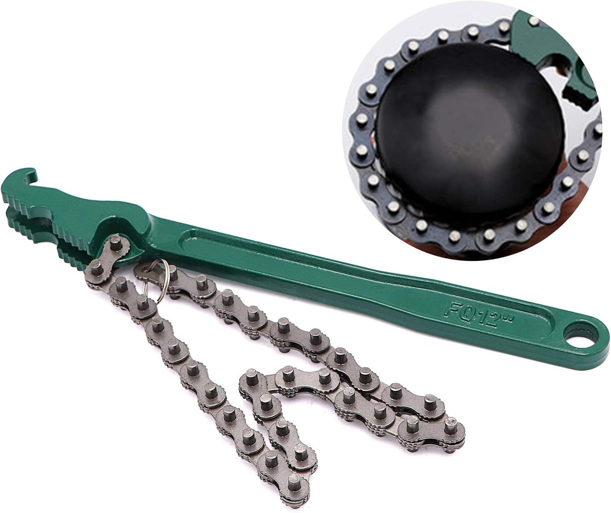 12 Inch Heavy Duty Reversible Chain Spanner Fits 1.5" to 6" Diameter Oil Filter Wrench, Adjustable Oil Fuel Filter Chain Tool