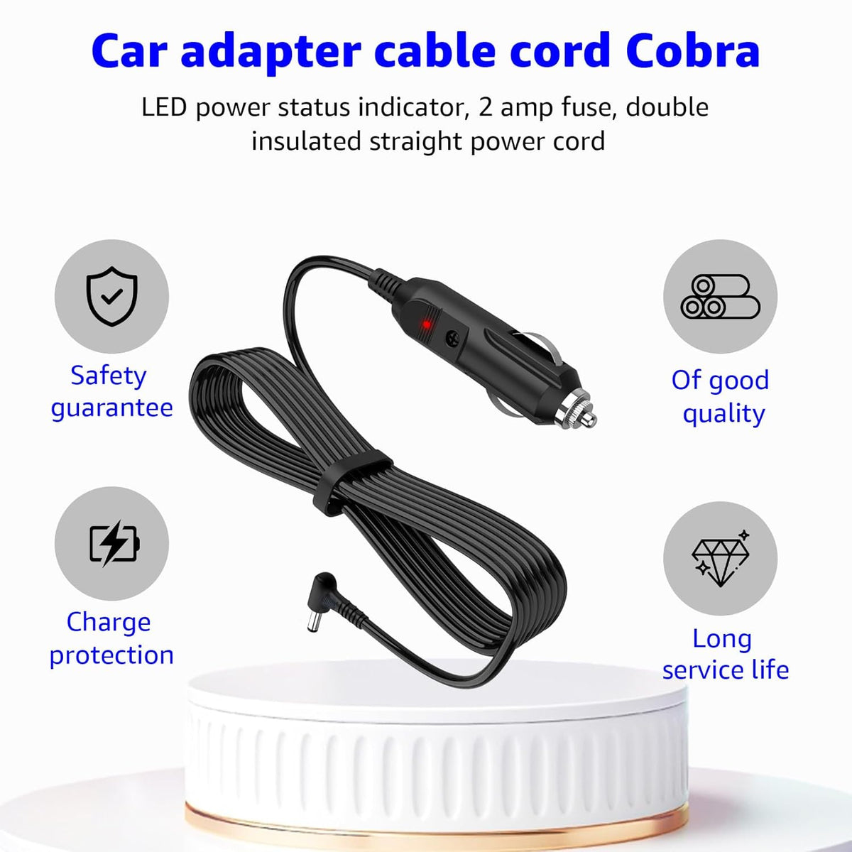 Radar Detector Power Cord 6.6ft for Cobra Rad480i 250 350 450 500g 950 Xrs9955 Spx955 Spx5500 Spx6655 Esd9275 Esd9110 Esd7570 Rad450 Xrs9845 Xrs9880 etc