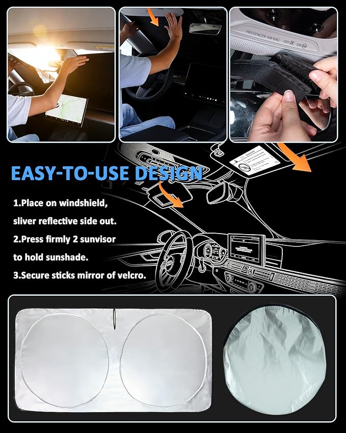 for Model S Windshield Sun Shade Sunshade for Tesla Model S 2012-2024 2025 2026 Windshield Cover Window Shield Protector Sun Visor Tesla Car Accessories Keeps Car Interior Cool