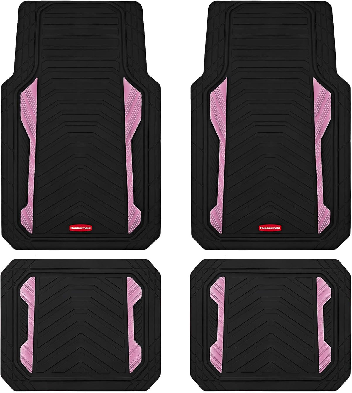 Rubbermaid Car Floor Mat, Heavy Duty All-Weather Car Mats Full Set with Dual-Tone Pink Aluminum Inserts – Universal Fit, Anti-Slip Backing, Trim-to-Fit for Most SUV, Sedan, Van