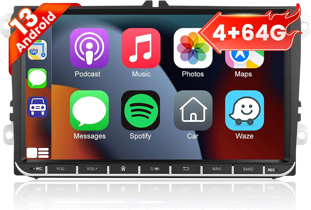[4G+64G] 9 inch Car Radio for VW Jetta Passat Seat Golf Tiguan Beetle, 9inch Touch Screen Android Volkswagen Jetta Stereo, Wireless Carplay/Android Auto/32 EQ Audio/SWC