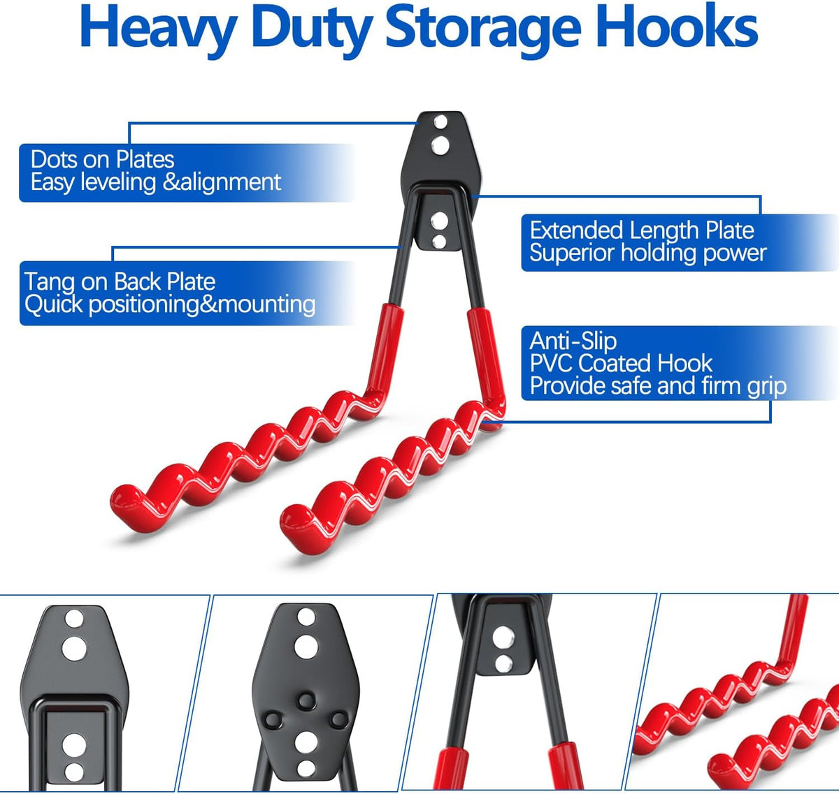 Garage Hooks 14PC,Shed Organizer with 1 Extra Round Strengthen Welding Spot,Garage Hooks for Hanging & Organizing Shovel,Rake,Chair,Hose(red)