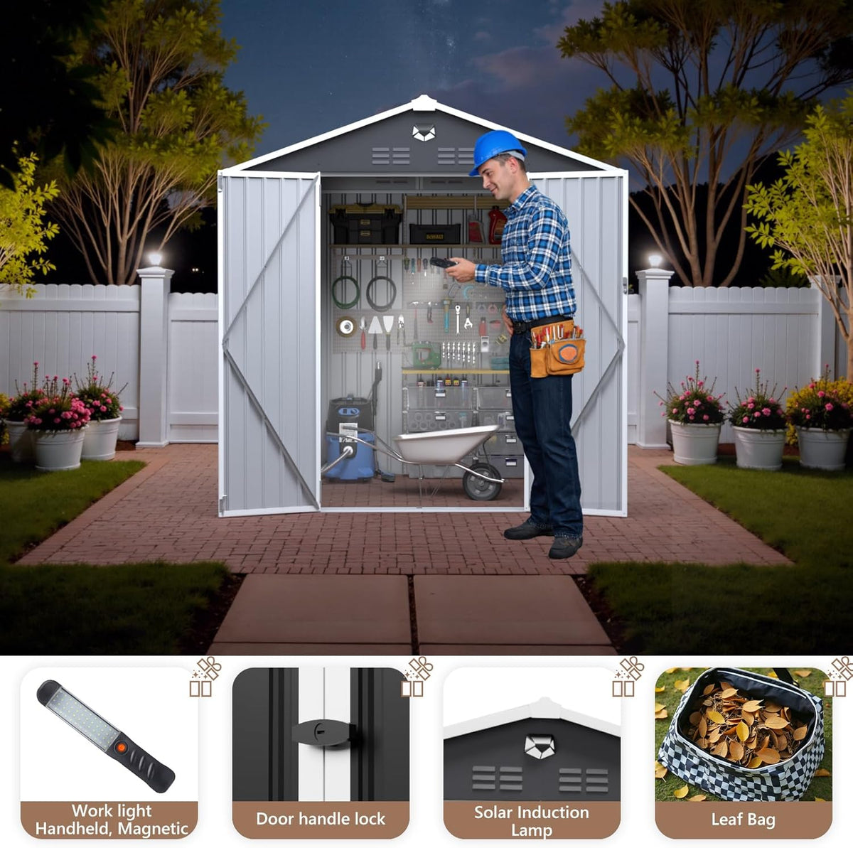 8X6 FT Outdoor Storage Shed, Metal Garden Shed - Tool Storage Sheds with Lockable Doors, Waterproof Outside Storage Building for Backyard, Patio (Black; Floor Not Included)