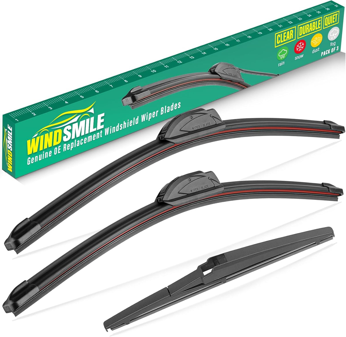 24" 19" 12" Windshield Wiper Blades Replacement for Dodge Journey 2009-2020 Premium All Weather Front Rear Wipers Set - OEM Quality (Pack of 3)