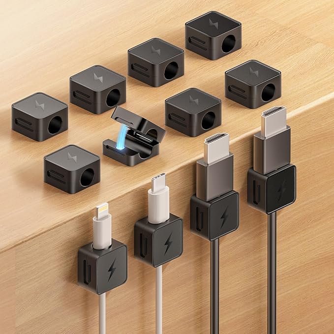 12 Pack Magnetic Cable Clips, Phone Cord Holder for Nightstand, Under Desk Cable Management, Canisflax Adhesive Wire Charging Cord Organizer Keepers Holder for Home Office Car Wall Desktop