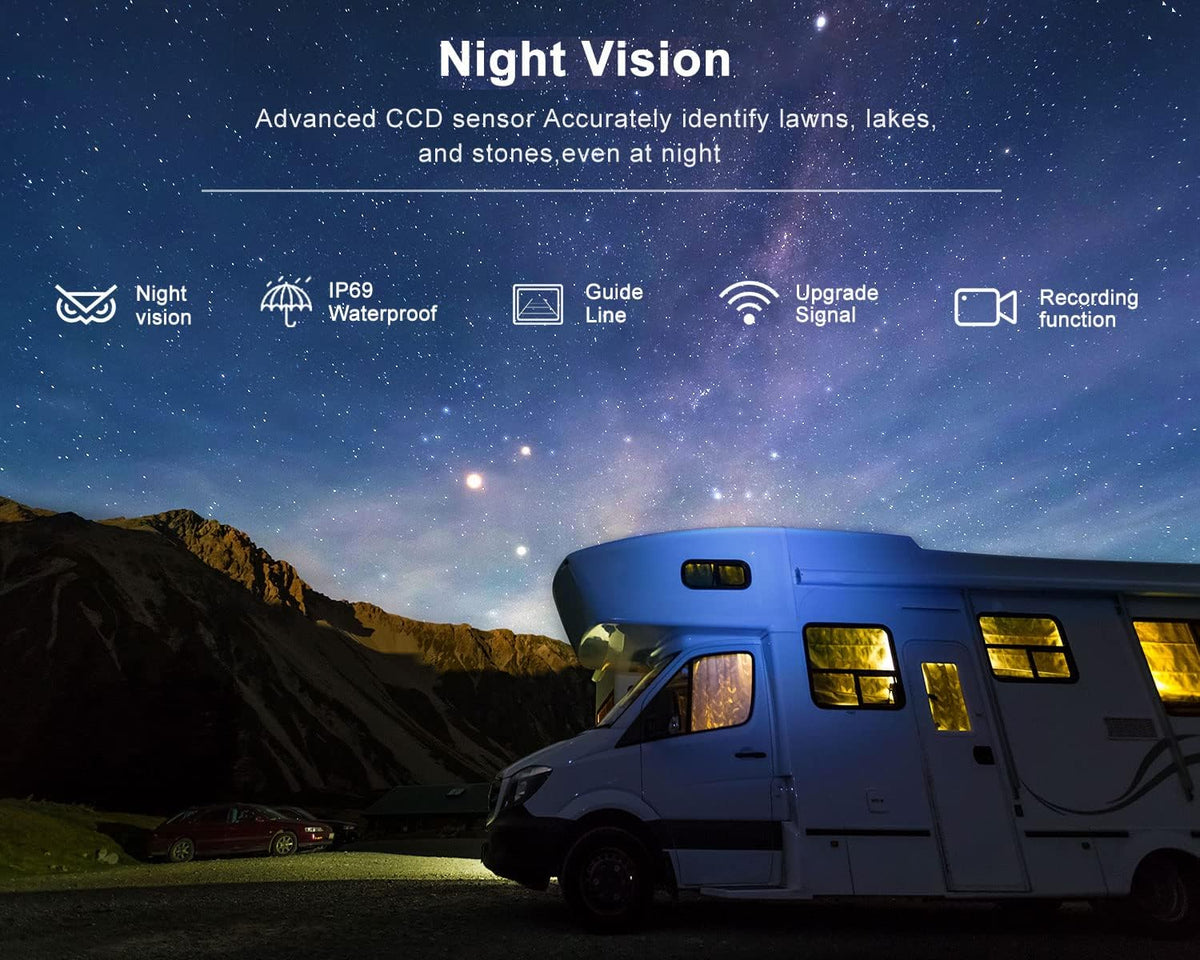 9" Wireless Backup Camera System for RV Truck Trailer Camper, 9 Inch DVR Quad Split Monitor IP69 Waterproof HD 1080P Wireless Rear Side View Cameras, Stable Signal Observation System - B904