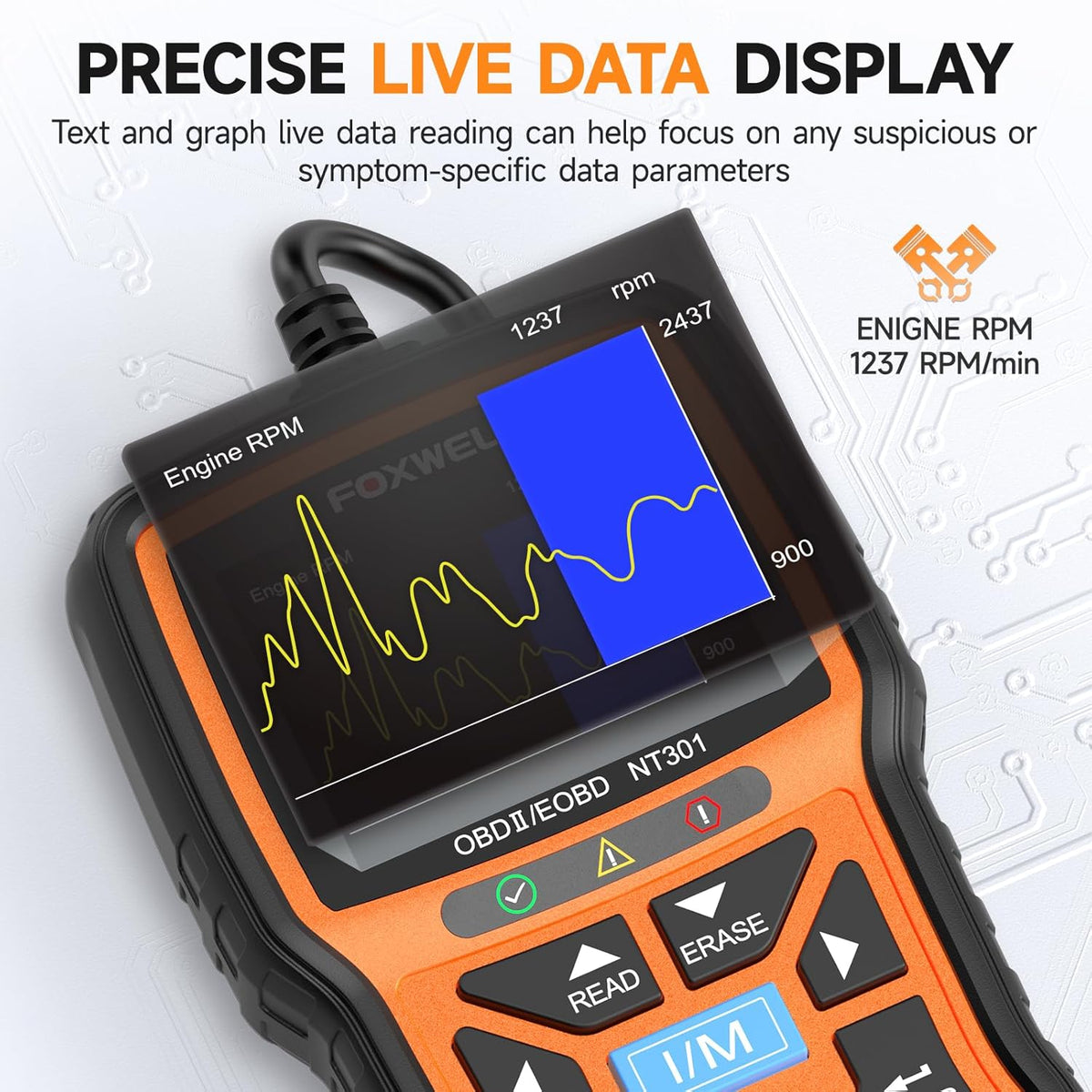 FOXWELL NT301 OBD2 Scanner Graphing Live Data Diagnostic Code Reader Professional Mechanic OBDII Scan Tool for Check Engine Light 2.8'' Color Screen OBD II Scanner for 1996 or Newer Vehicle