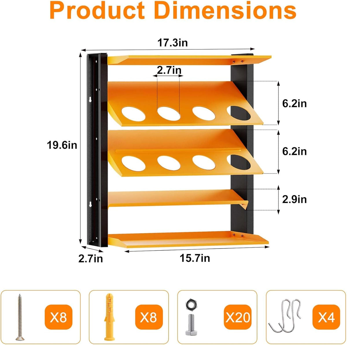 Spray Can Holder, Wall Mount Spray Paint Can Holder, Spray Can Rack with 8 Can Holes & 2 Shelf, Heavy Duty Paint Bottle Organizer for Garage, Home, Shop