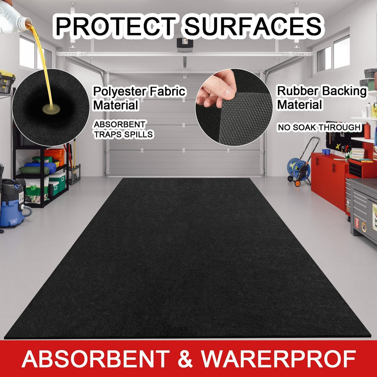 Heavy-Duty Garage Floor Mat 17' x 7'4" - Waterproof Garage Flooring for Cars & SUVs, Durable Garage Mats for Floor, Oil Spill Resistant Garage Mat, Easy-to-Clean Garage Rug for Floor, Oil Change Mat