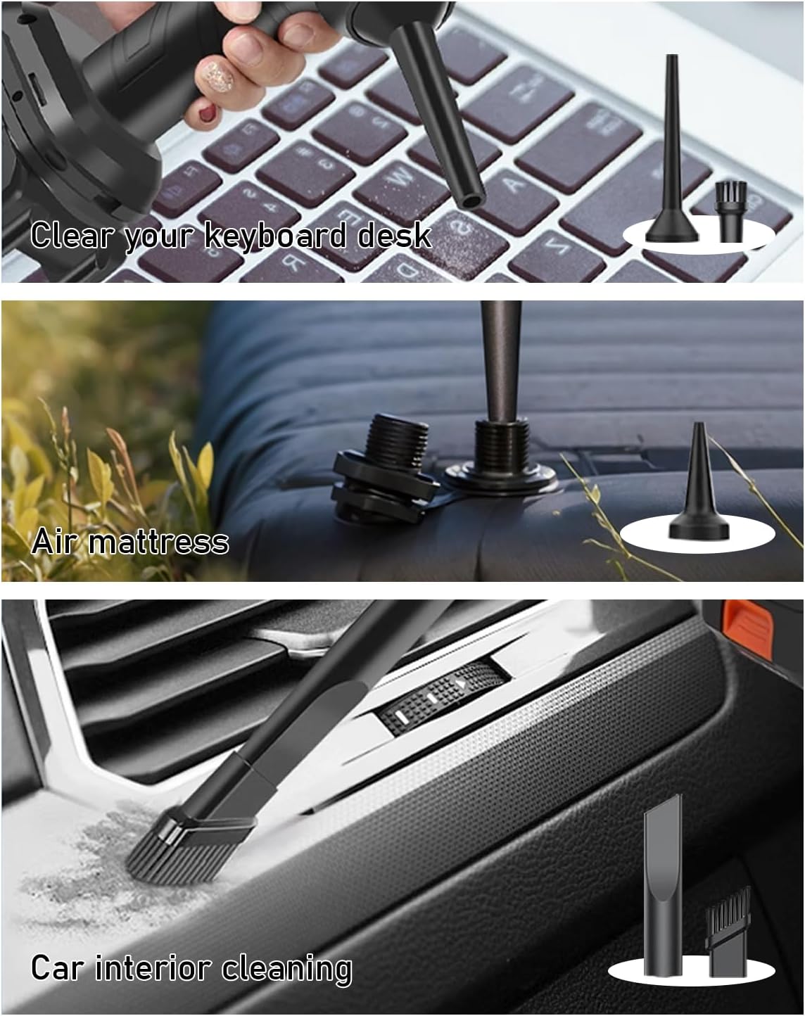 BENJEN Portable Vacuum Cleaner for Car, Cordless Handheld Car Vacuum 16000PA High Power with Brushless Motor, Two Batteries Long Endurance, Mini Vacuum Cleaner for Home, Office, Pet