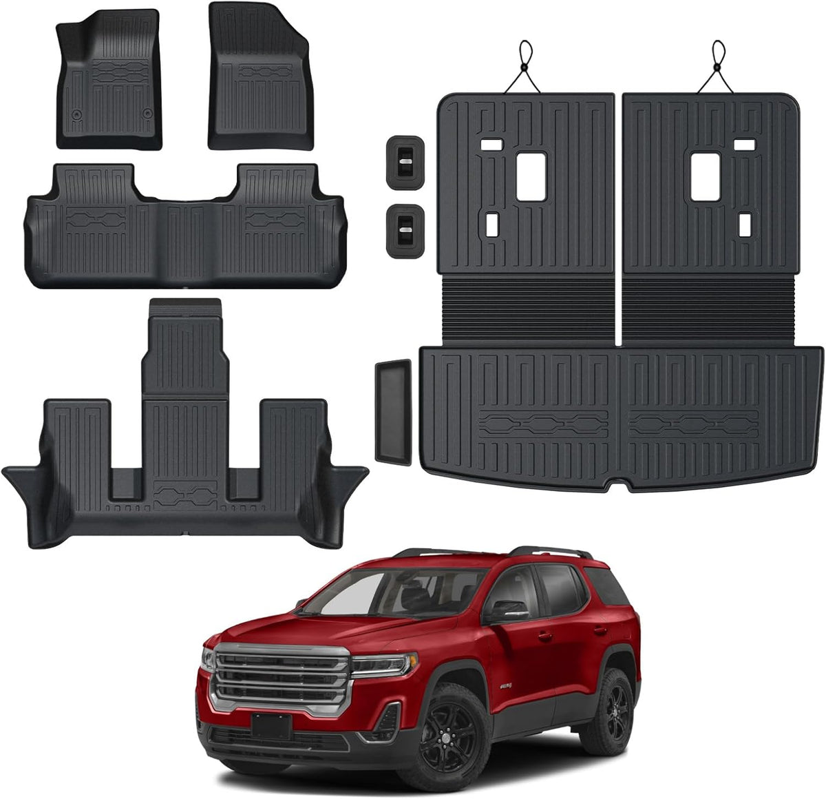 Floor Mats for 2017-2023 GMC Acadia (6-seat), All Weather TPE 2-in-1 Cargo Mat with Backrest Mat for Acadia Accessories