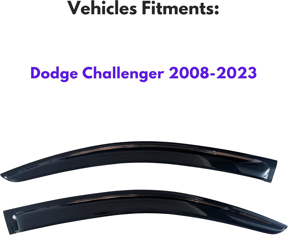 KPY Window Visor Compatible with Dodge Challenger 2008-2023, 2PC Rain Guard Side Window Vent Deflectors Tape-On Style, 2008 2009 2010 2011 2012 2013 2014 2015 2016 2017 2018 2019 2020 2021 2022 2023