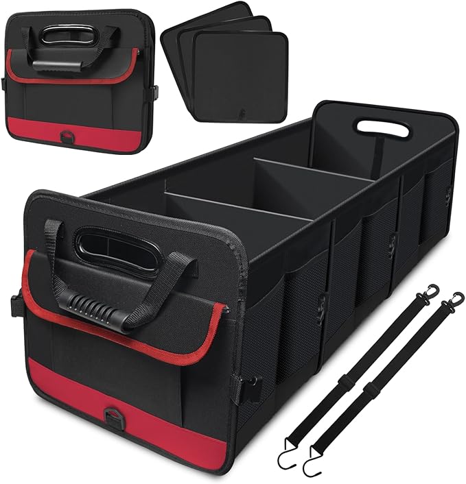 Car Trunk Organizer,Heavy Duty Collapsible 95 L Capacity Car Trunk Storage Organizer,Multi-Compartment Pockets, Adjustable Straps - Ideal for Travel, Camping, Shopping,Perfect for SUV, Truck, Sedan