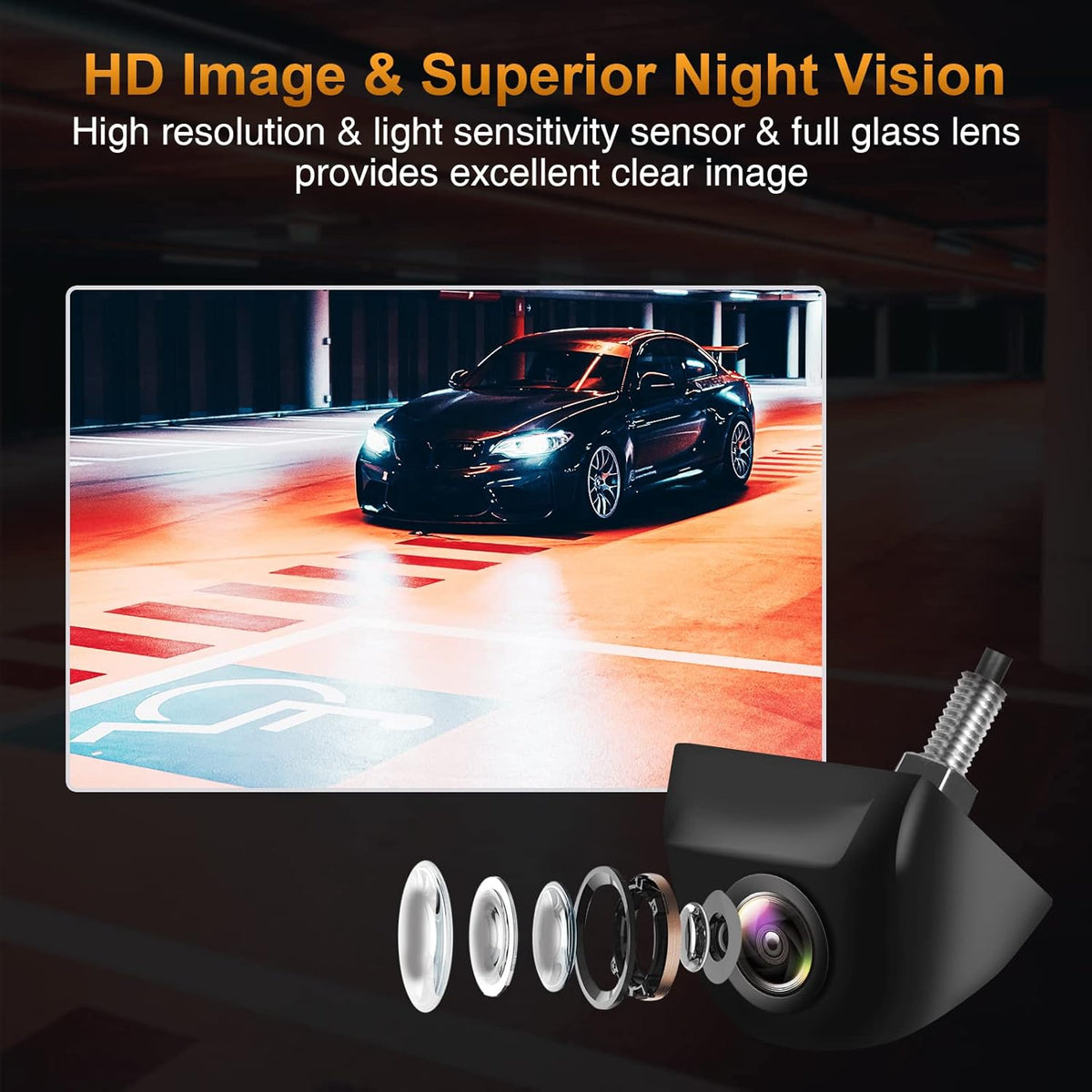 Backup Camera, Real 142° Wide Angle Reverse Camera, HD Vehicle Backup Cameras, IP68 Waterproof, Super Night Vision Rear View Camera for Car Pickup Truck SUV RV