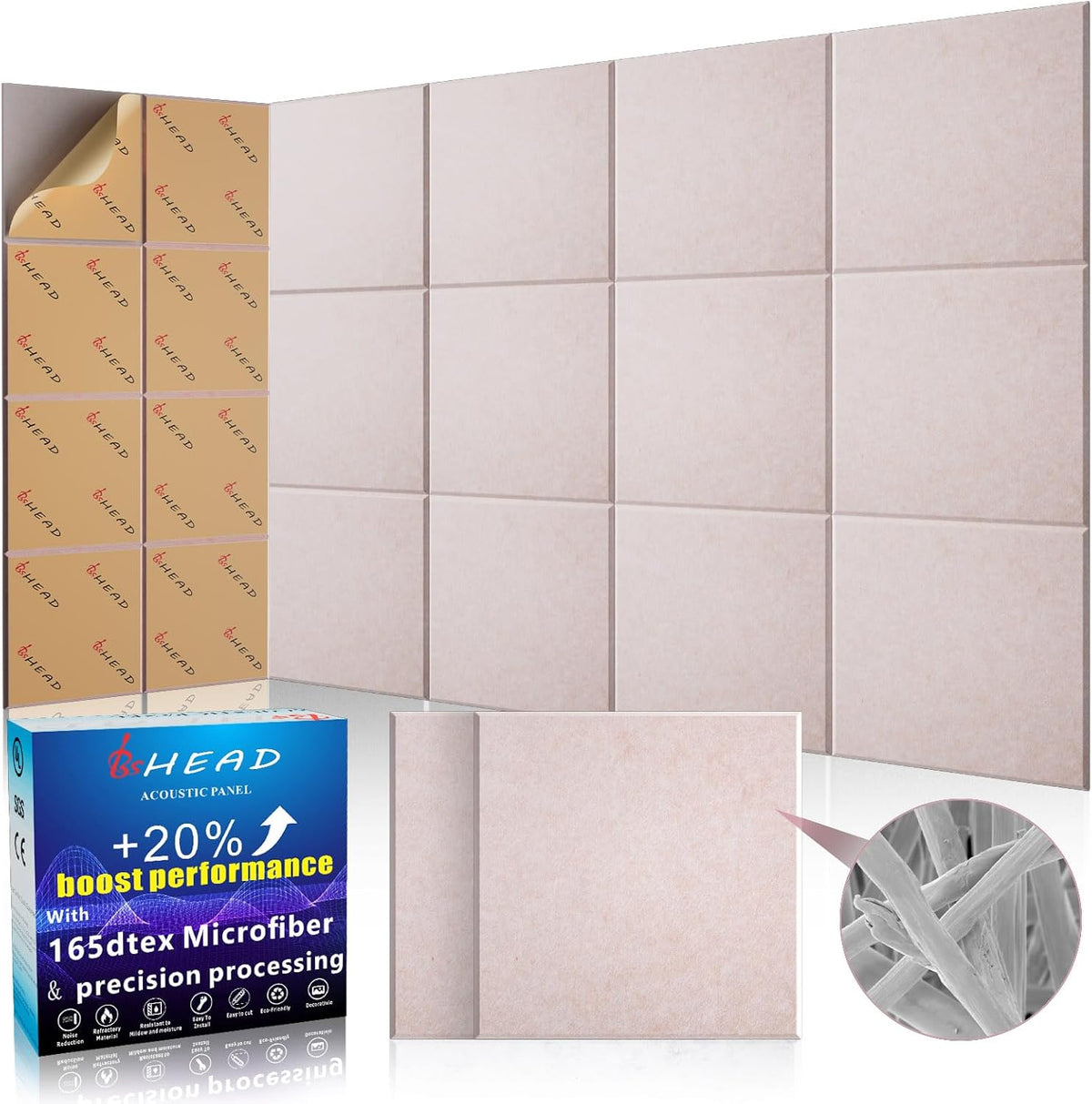 10 pcs 165dtex Microfiber Acoustic Panels ，Self-Adhesive Soundproof Wall Panels, 12 x 12 x 0.4 in Sound Proof Foam Panels for Walls, High Density, Noise Dampening Panels for Home Studio（Camel）