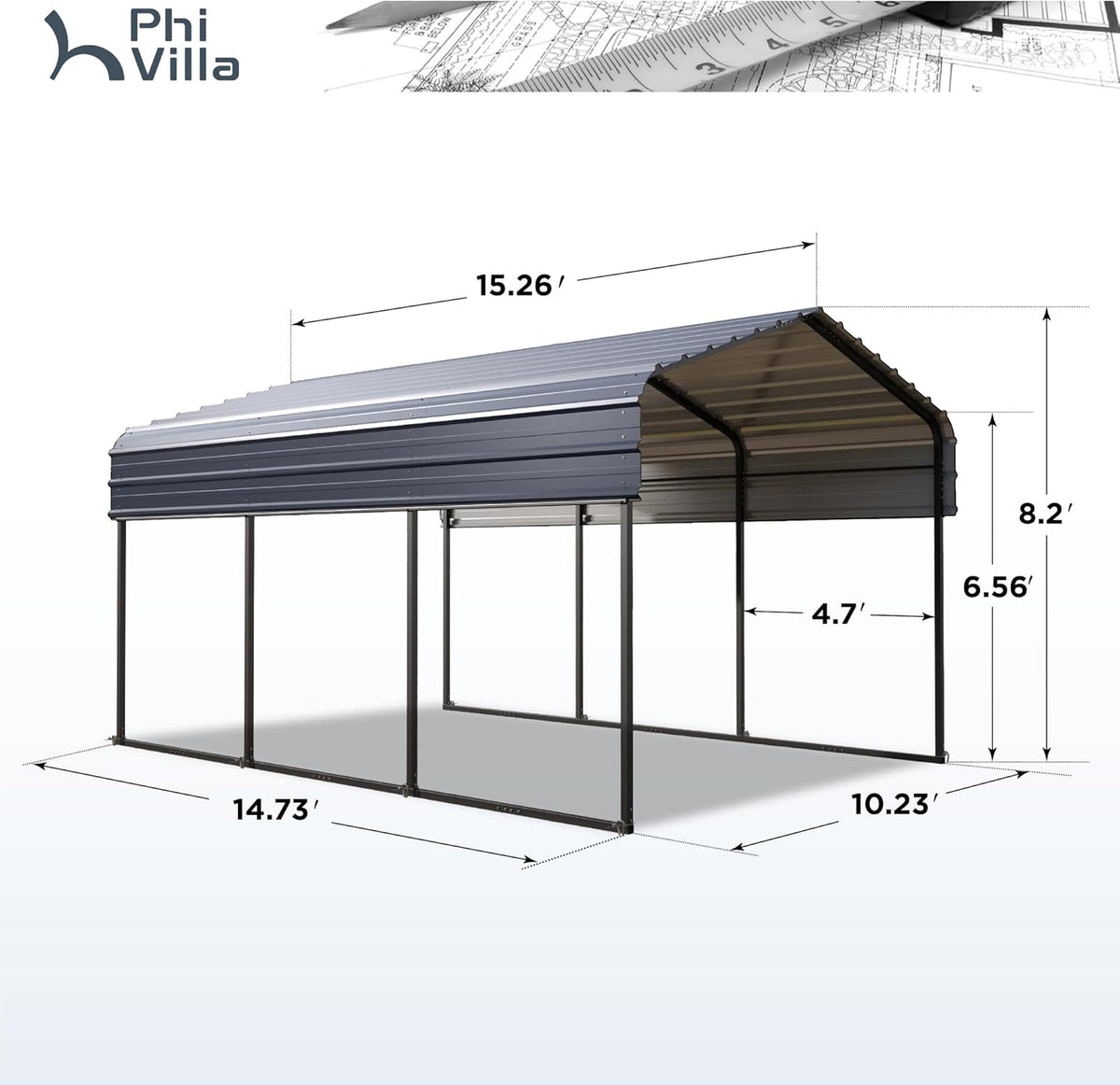 PHI VILLA 10 x 15 ft Heavy Duty Carport with Galvanized Steel Roof Multi-Use Shelter, Sturdy Metal Carport for Cars, Boats, and Tractors