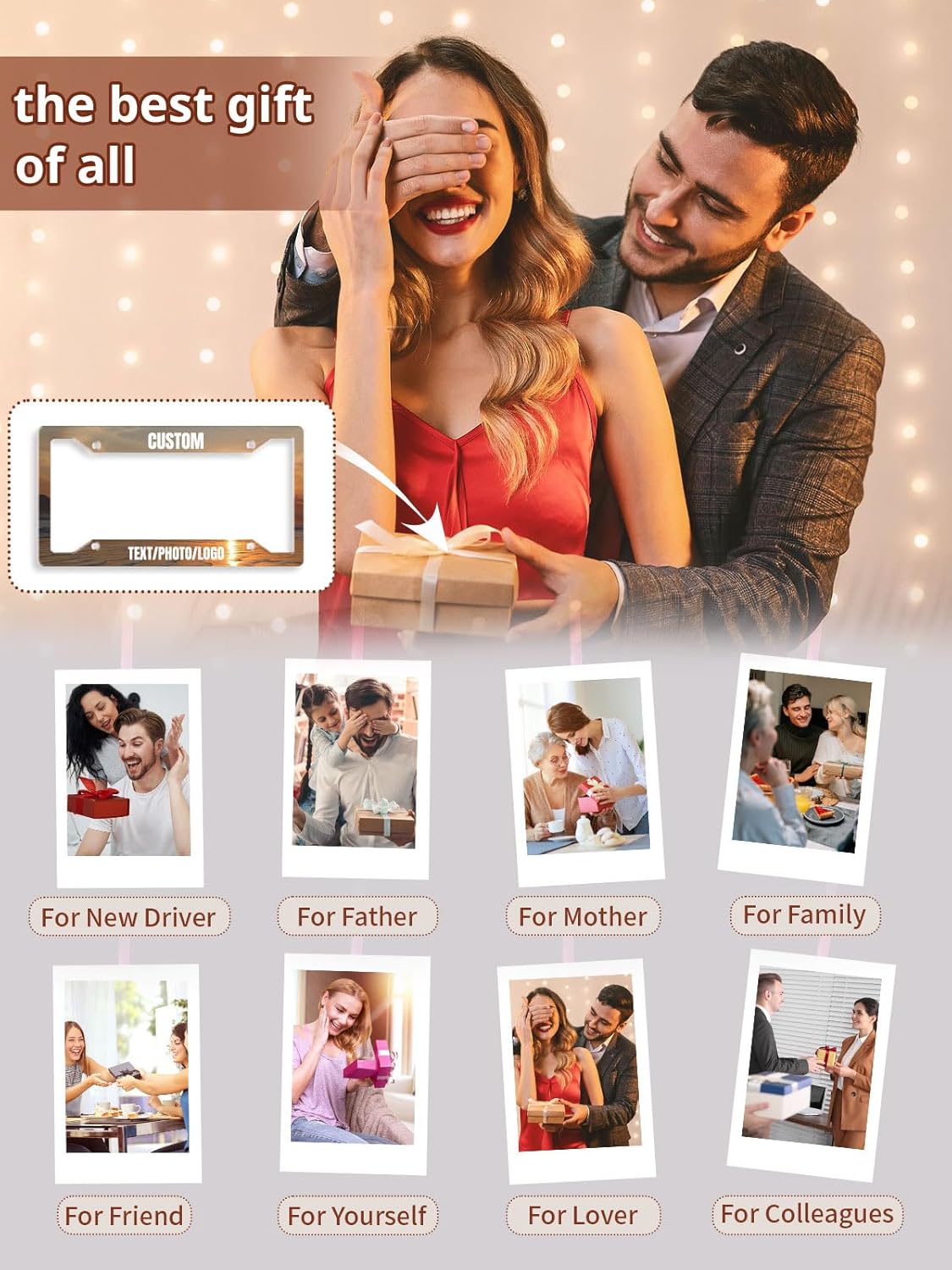 Custom License Plate Frame – Personalized License Plate Holder with Photo & Text – Rust-Proof Aluminum Car Tag Cover for Front/Rear, Car Accessory for Men & Women, Includes Screws, 12"x6"