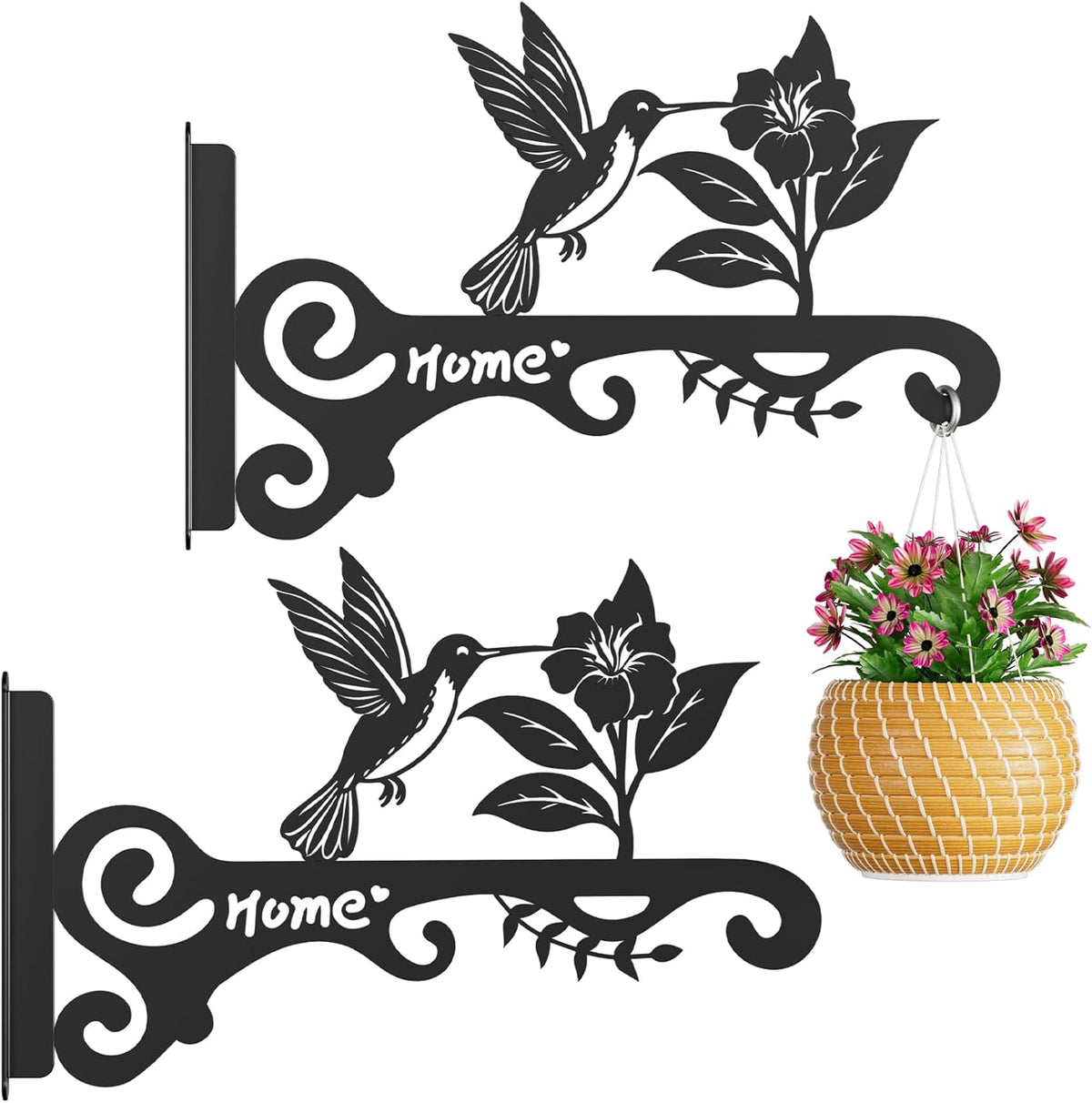 10 Inch Metal Plant Hooks (2-Pack) - Decorative Wall Hangers with Bird Design for Indoor & Outdoor Use - Hanging Brackets for Plants, Flower Baskets, Bird Feeders, Lanterns - Patio, Garden, Home Decor