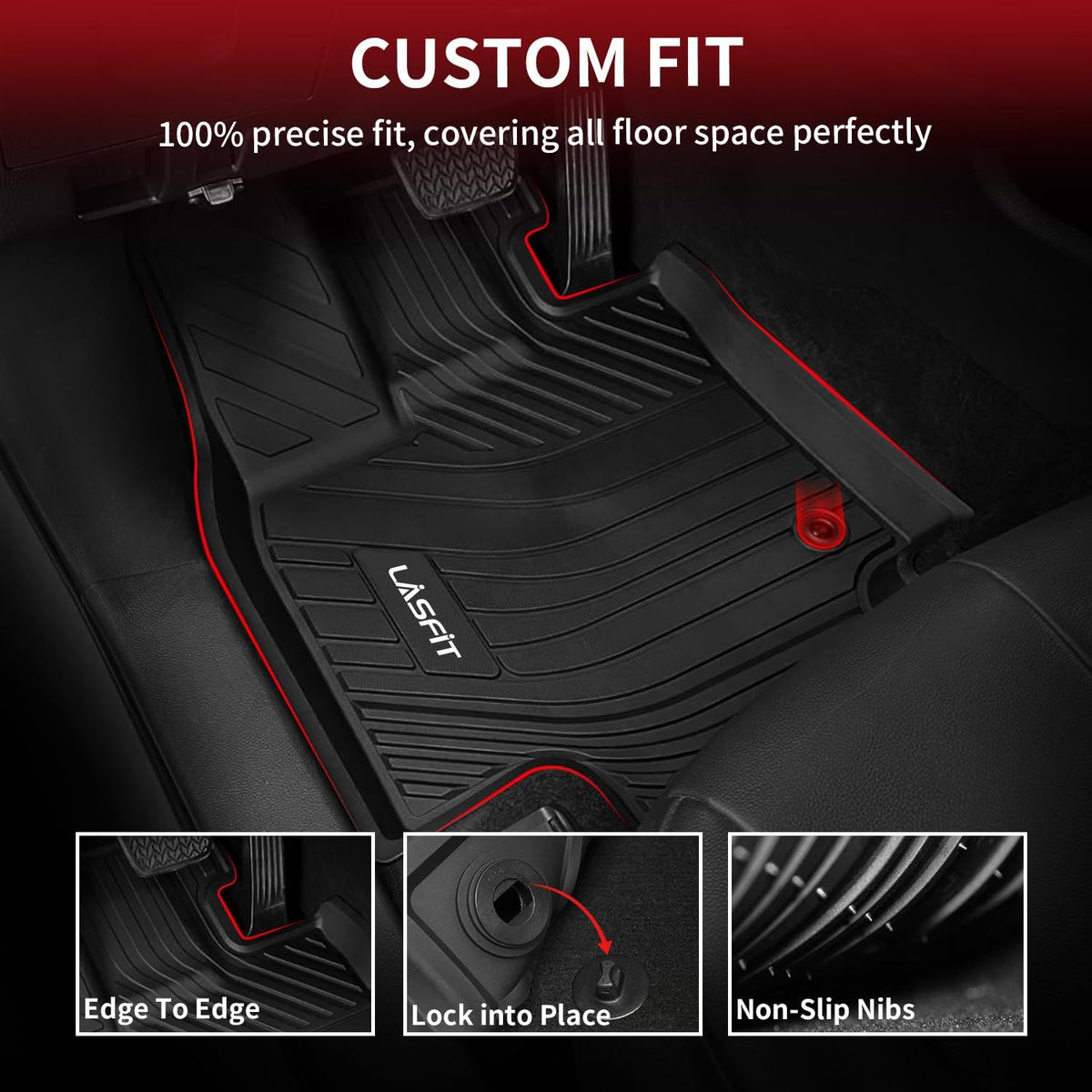 LASFIT Floor Mats for Toyota Grand Highlander 2024 2025 with Subwoofer (Include Hybrid), Trunk Mat Cargo Liner and Seat Back Covers TPE All Weather, Black