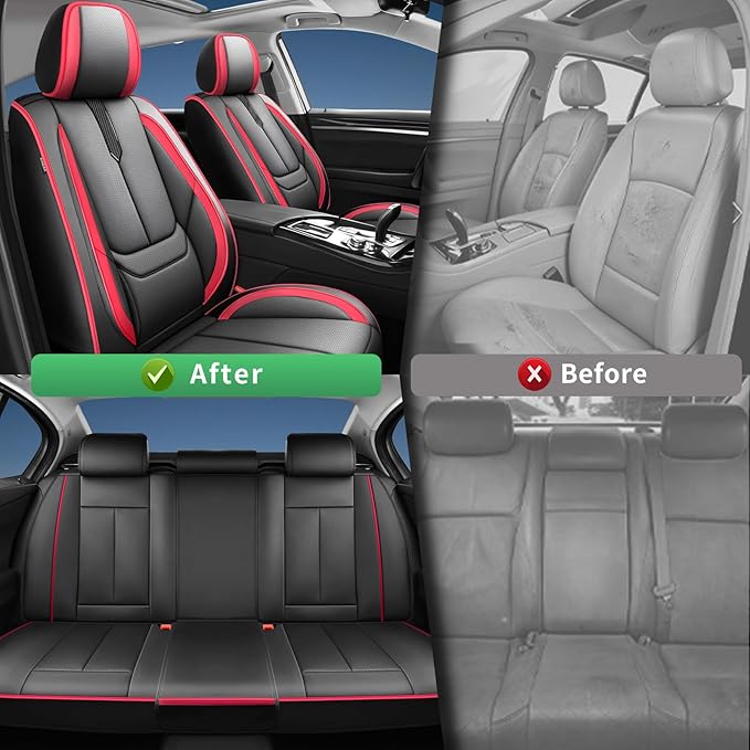 Fit Elantra Car Seat Covers for Hyundai Elantra 2017-2024 2025 2026 -Upgraded Premium Waterproof & Breathable Leather,Airbag Compatible,All-Weather Seat Cushion Protector,Full Set,Black-Red