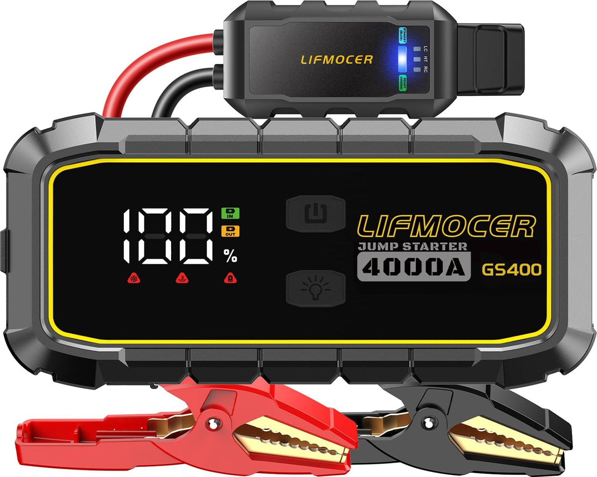 GS400 Jump Starter - 4000A Car Battery Jump Starter for Up to 12.0L Gas and 10.0L Diesel Engines, 12V Portable Jump Box with Storage Case USB Quick Charge, and LCD Display