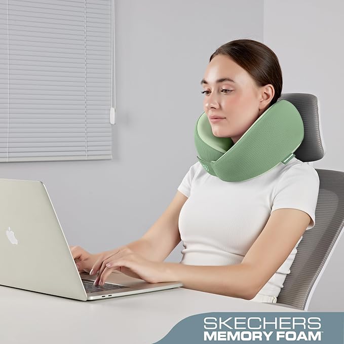 Skechers Women's Memory Foam Neck Pillow, Comfortable & Breathable Travel Pillow,Neck Pillow Airplane for Travel, Car Rides, Home, and Office Use, Ergonomic Design for Men and Women,Green
