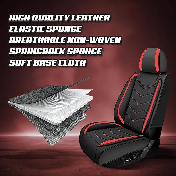 Car Seat Covers for VW Eos 2007-2016, Premium Nappa Leather Car Seat Cover, Stylish Sport Seat Covers， Automobile Seat Cover Sets.(Luxury 5 Seats/Black Red)