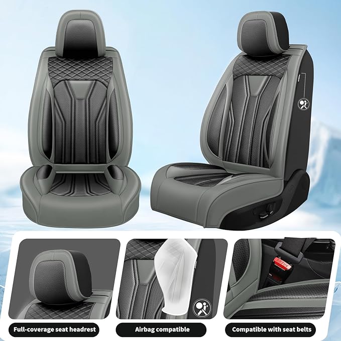 Fit Accord Car Seat Covers Premium Leather for Honda Accord 2012-2025 2026. Waterproof， Breathable, Scratch-Resistant & All-Weather Seat Cushion Protector（Full Set,Gray&Black
